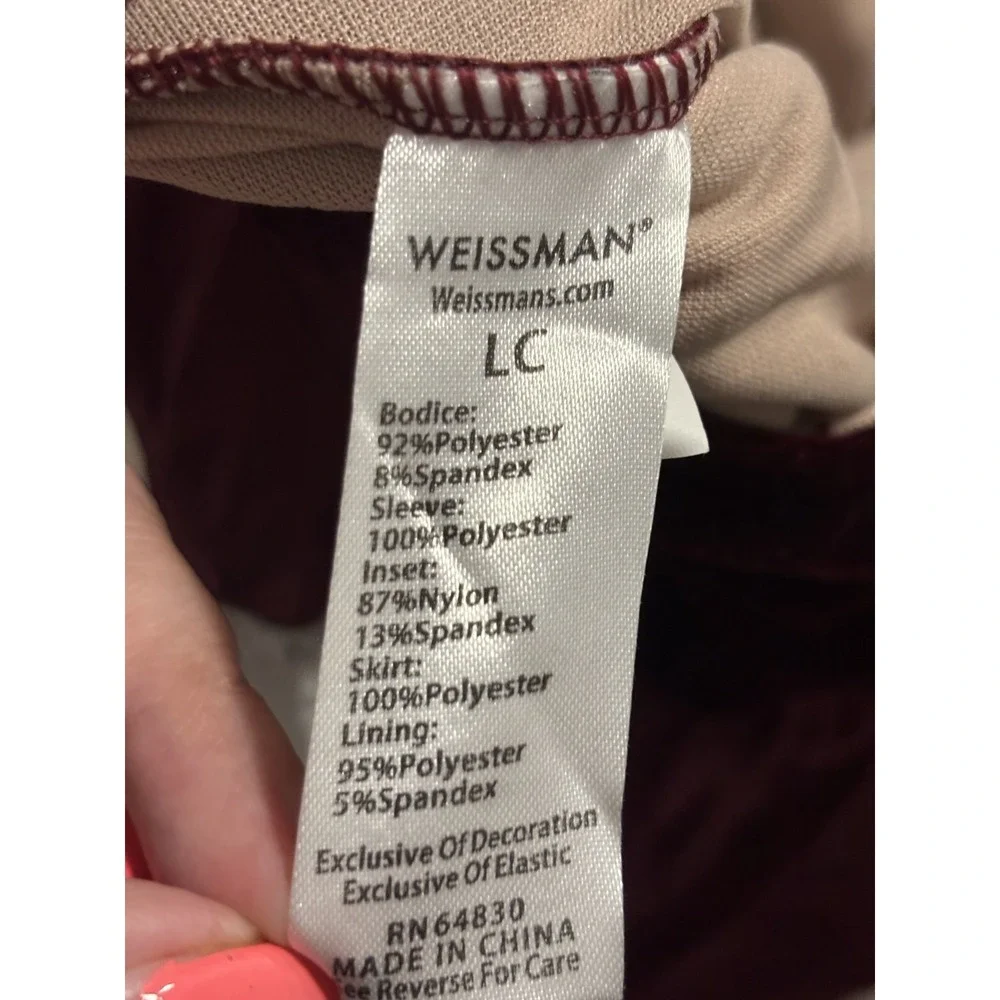 Weissman Dance Costume Dress Kids Large Burgundy Velvet Lace Trim Party Wear